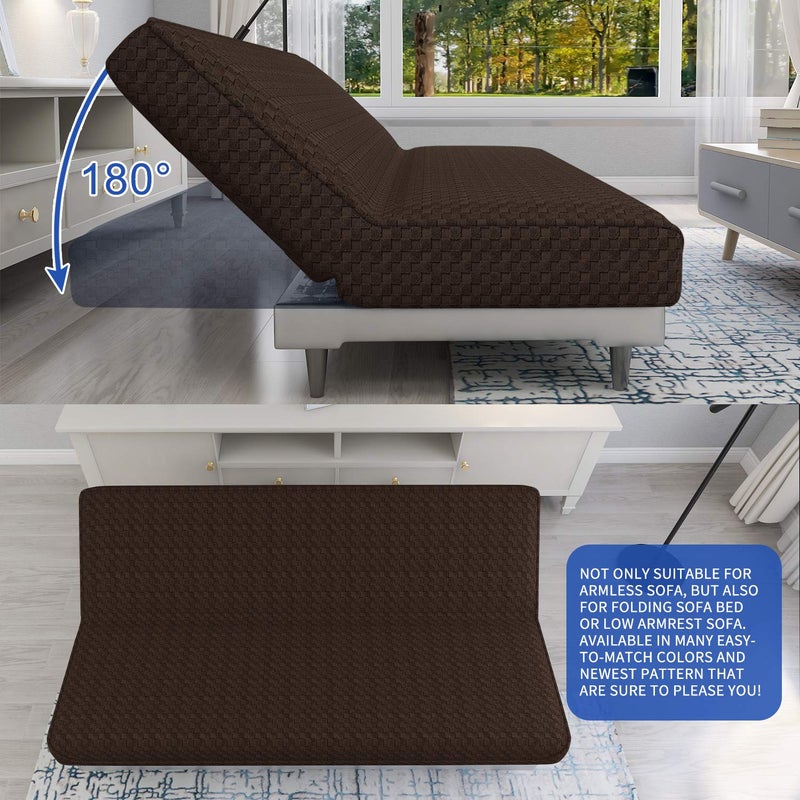 MAXIJIN Jacquard Futon Cover Stretch Armless Futon Sofa Cover Soft Futon Slipcover with Elastic Bottom Thick Sofa Bed Furniture Protector Covers, Machine Washable (Dark Coffee) - Image 5